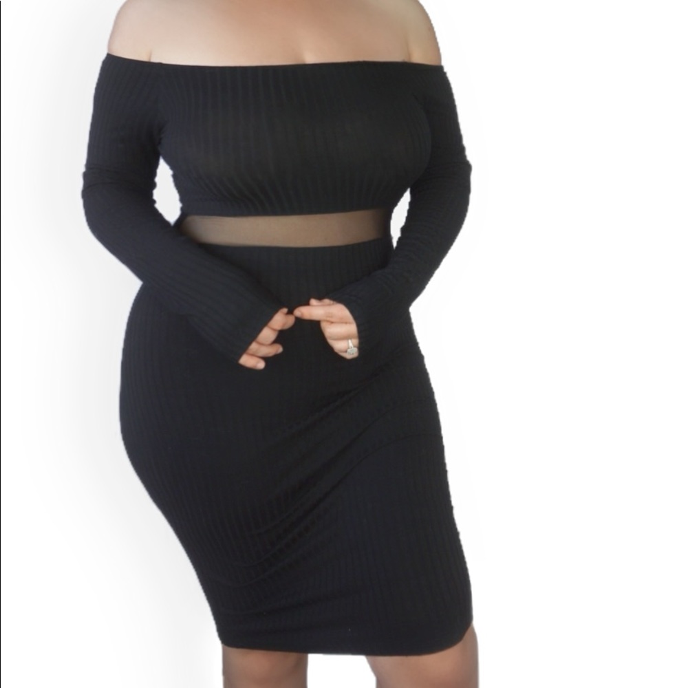 The Mesh Midi Dress Sexy Off Shoulder Stretchy